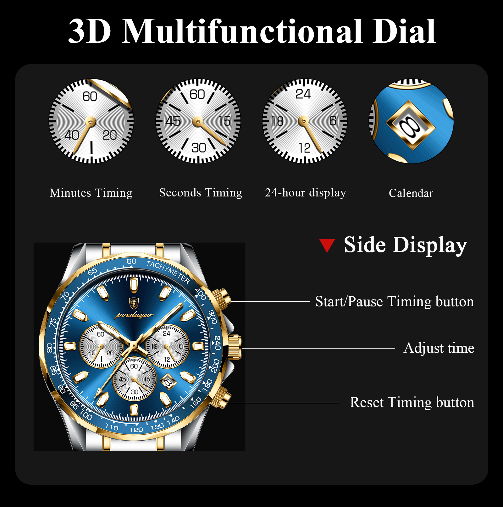 POEDAGAR Gold Watch For Men Waterproof Original Business Luxury