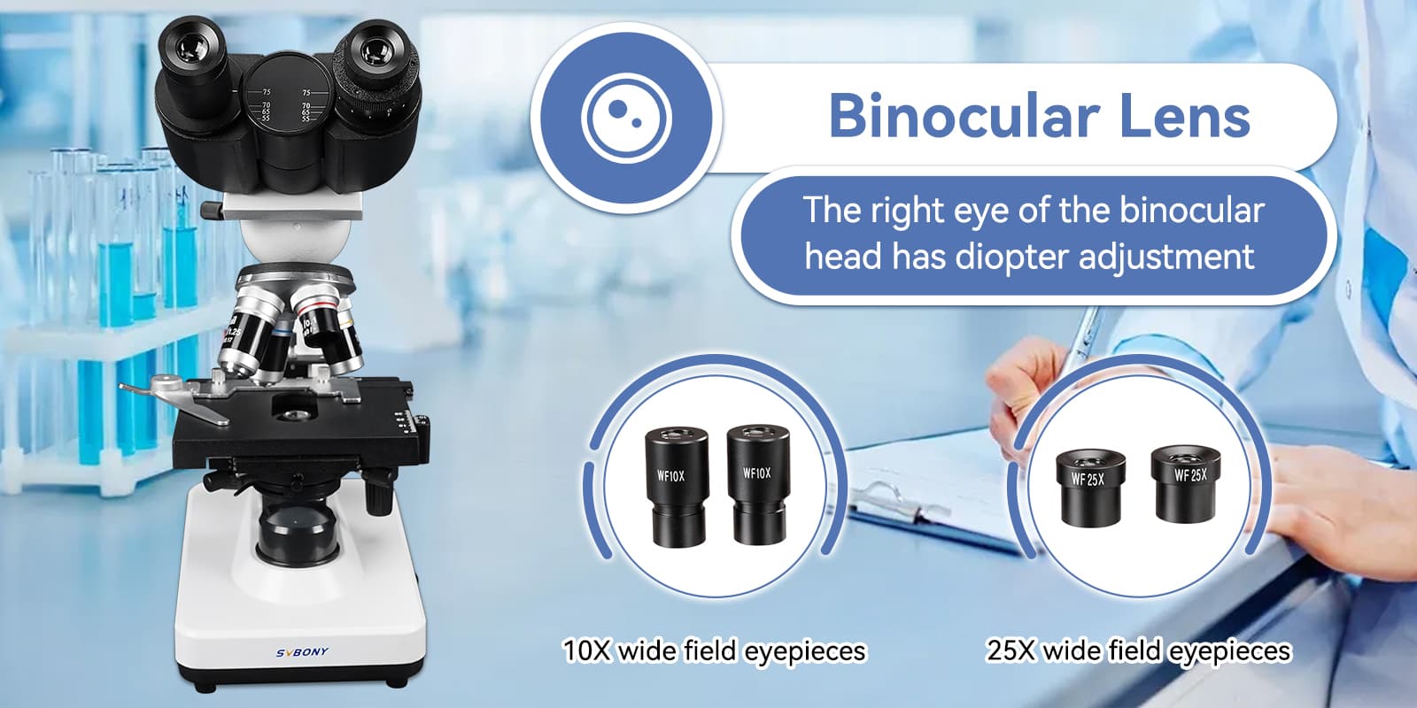 Svbony SM201 Binocular Compound Microscope 40X-2500X Magnification Abbe ...