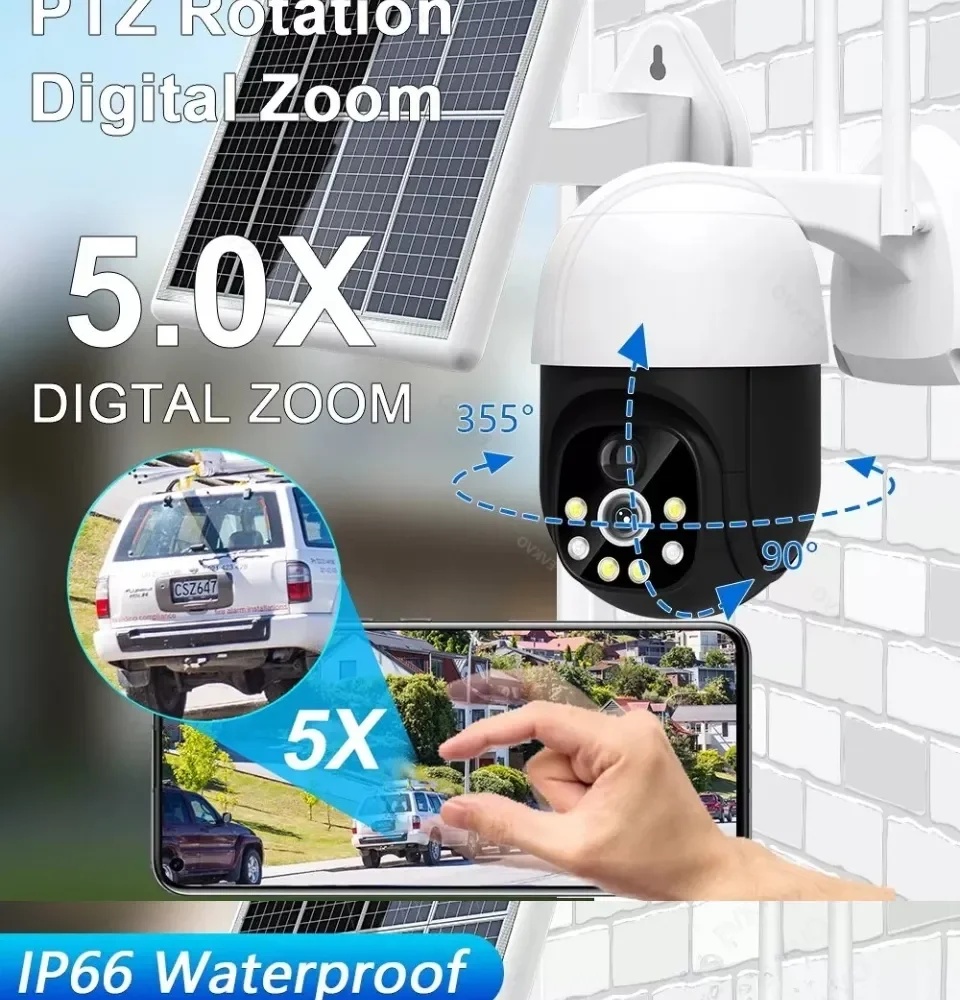 V380 Pro Solar CCTV Camera Outdoor Waterproof IP66 Motion Detection