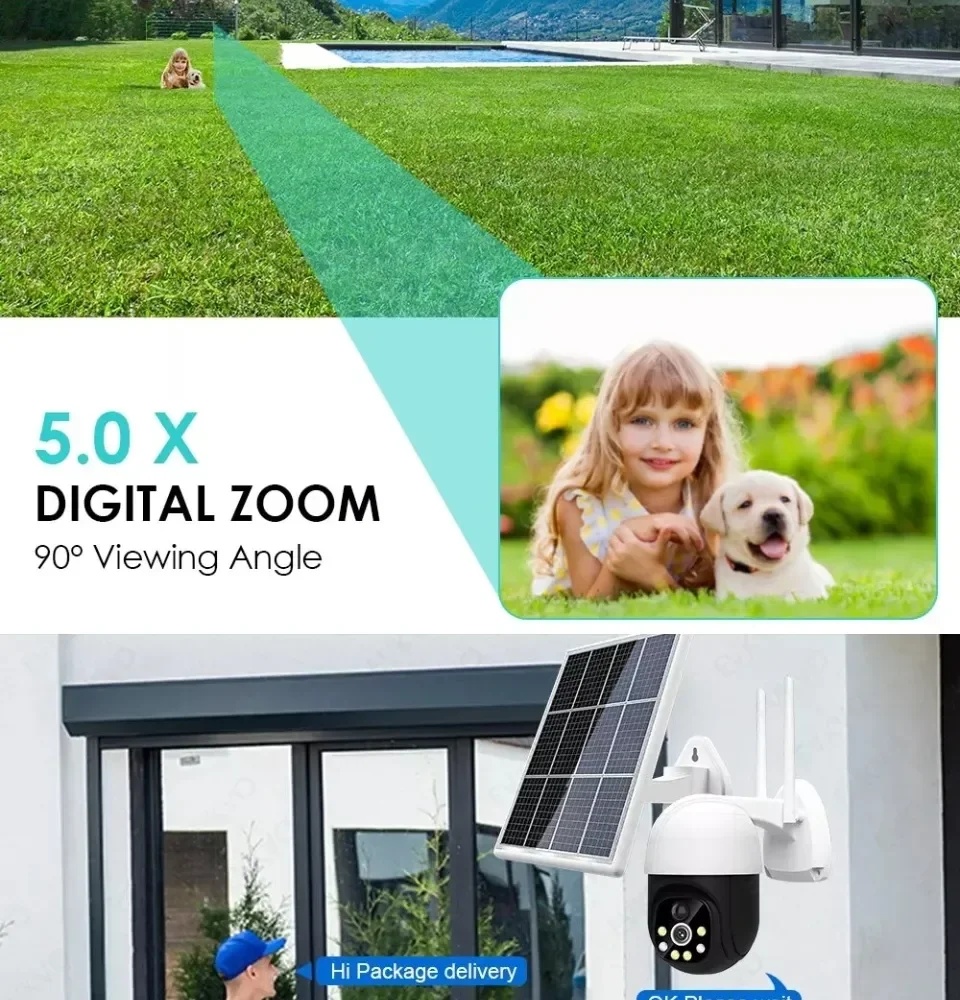 V380 Pro Solar CCTV Camera Outdoor Waterproof IP66 Motion Detection