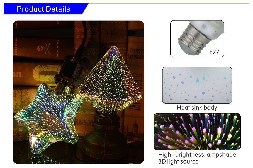 3D Fireworks Light Bulbs, Christmas Decorative Lights, LED Edison Bulb