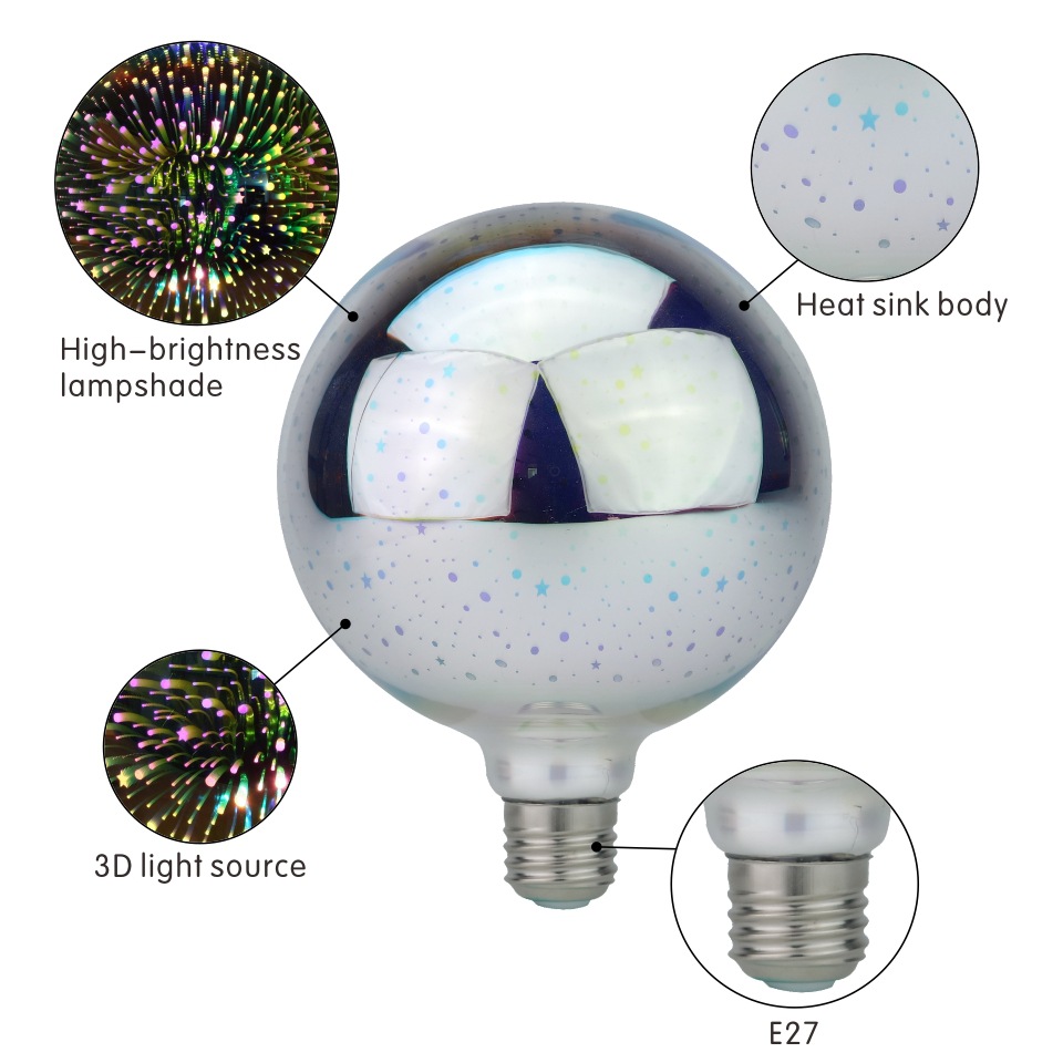 3D Fireworks Light Bulbs, Christmas Decorative Lights, LED Edison Bulb