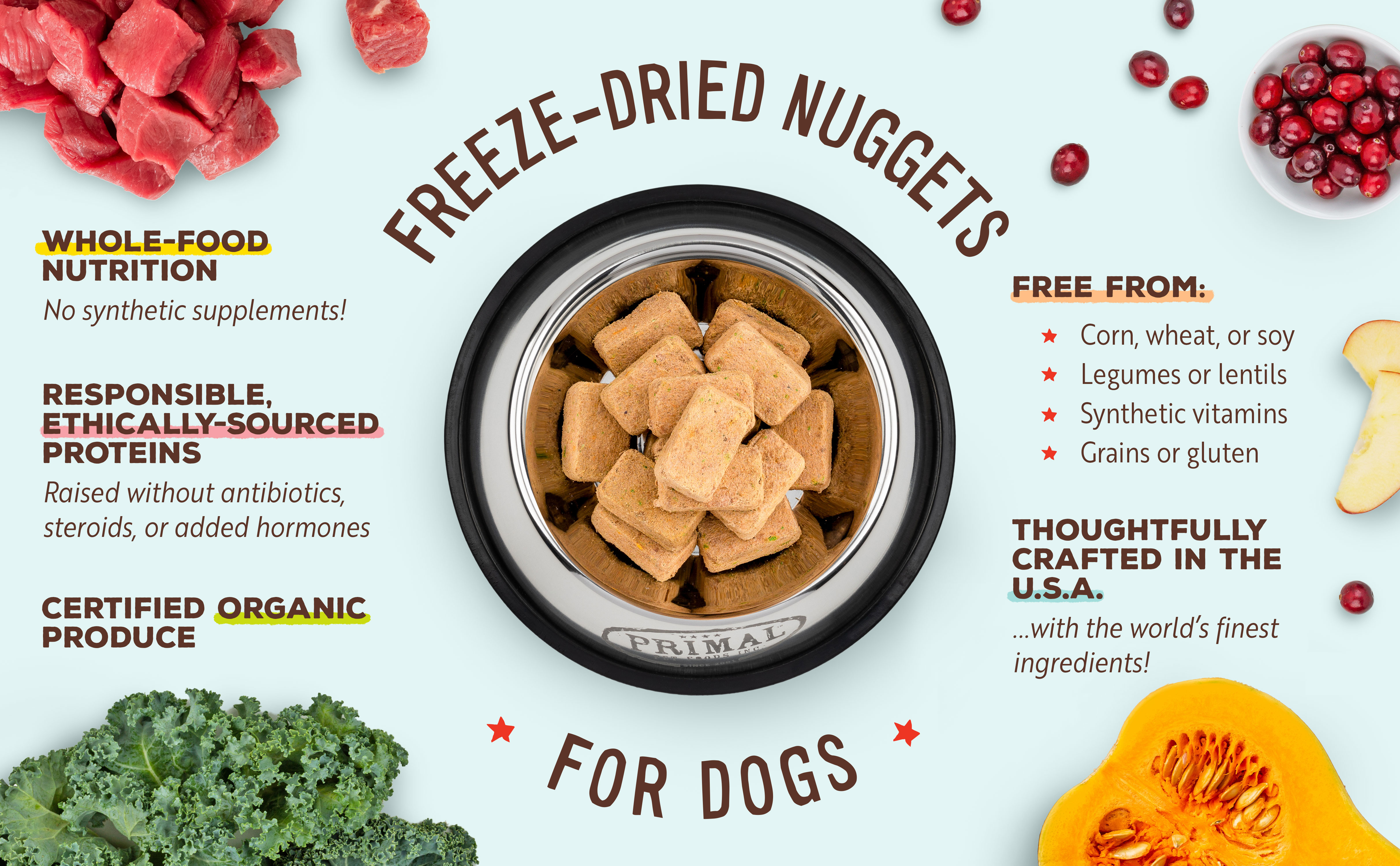 Primal Freeze Dried Dog Food Nuggets, Complete Balanced Meal, Topper or