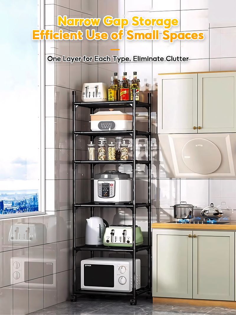 MODOFO 6 Layer Kitchen Rack Organizer Black/White Microwave Shelf ...