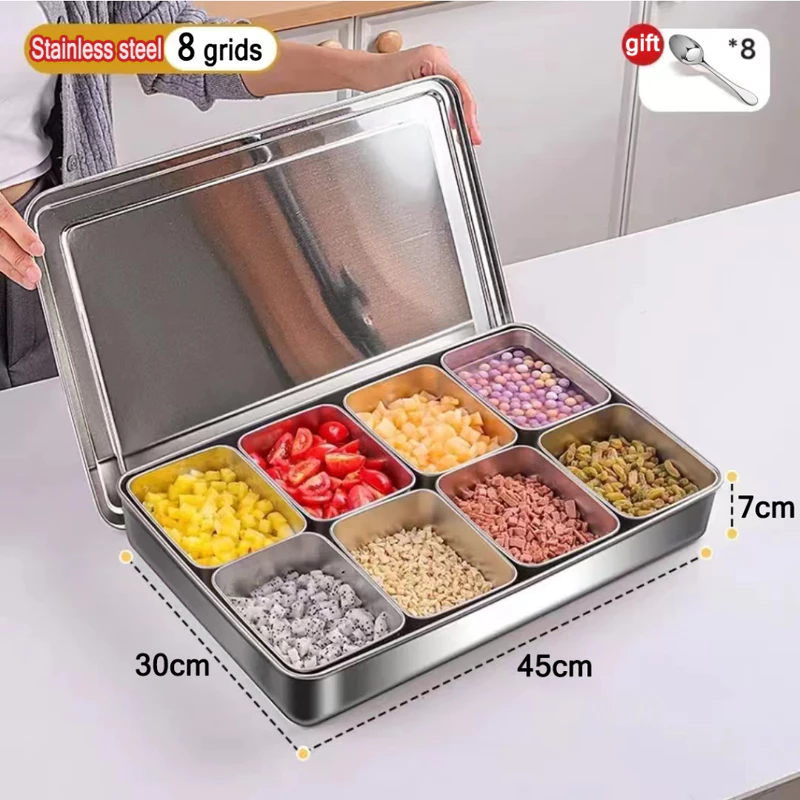 Send spoon！ 304 Stainless Steel Seasoning Box Container with Lid Sealed ...