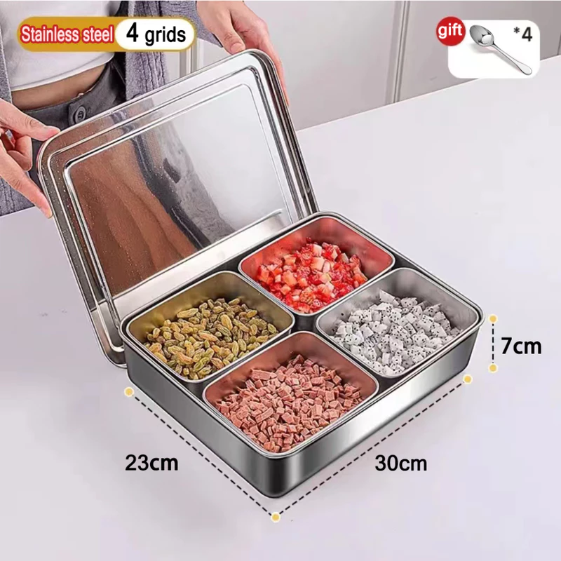 Send spoon！ 304 Stainless Steel Seasoning Box Container with Lid Sealed ...