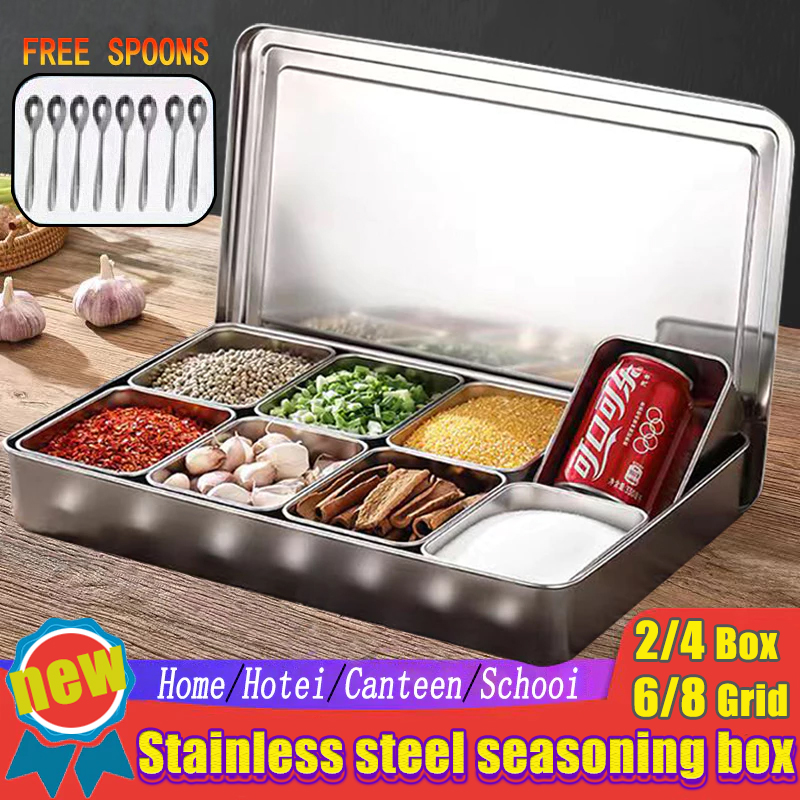 Send spoon！ 304 Stainless Steel Seasoning Box Container with Lid Sealed ...
