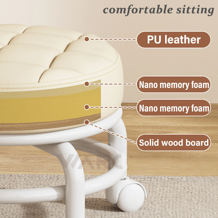 Low Stool Round Stool With Sofa Cushion Foot Pulley Moving Stool