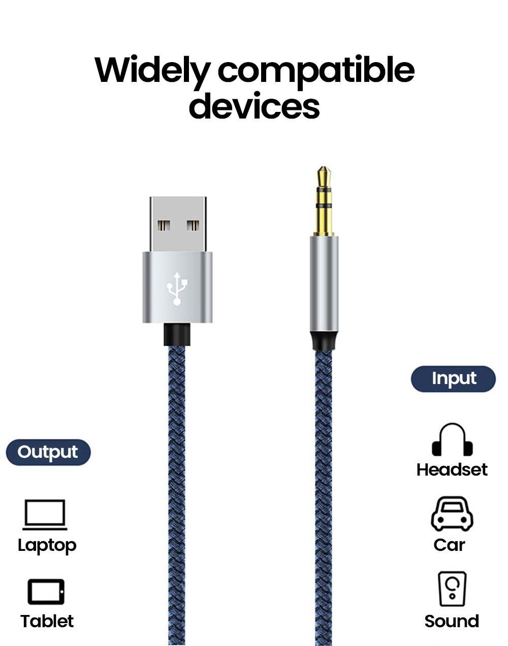 USB to 3.5mm Male Audio Cable USB A to 3.5 Jack AUX Adapter Wire