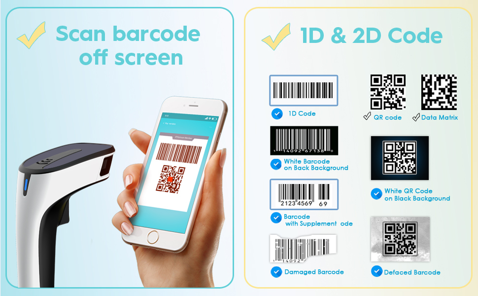 Wireless 2D Barcode Scanner QR Code Scanner Support Screen Scanning ...