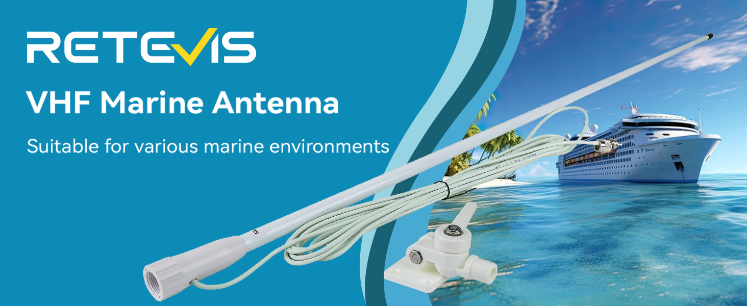 Retevis MA06 VHF Marine Antenna 3.5dBi 43.3in Fiberglass Waterproof ...