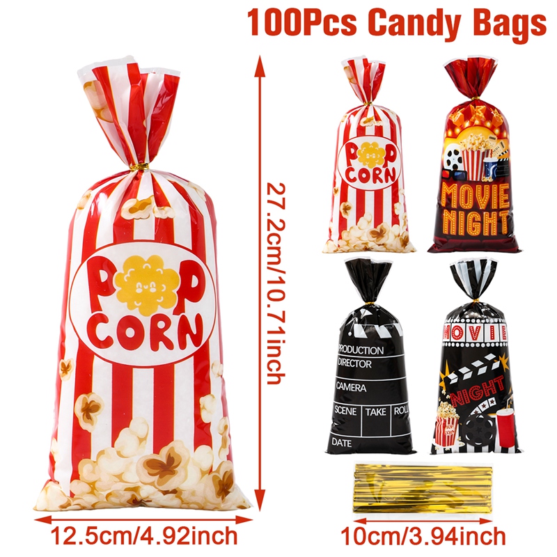 100/50/25pcs Movie Night Gift Bags Popcorn Design Candy Bag Cinema ...