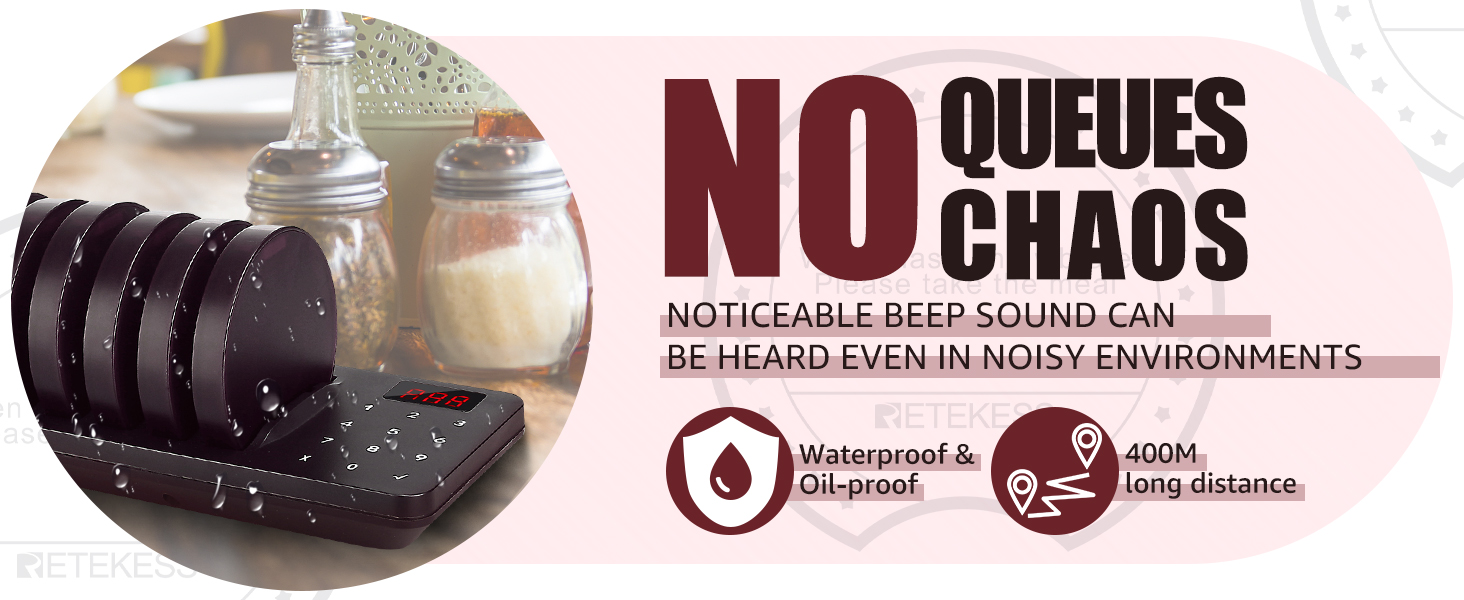 Retekess TD163 Pagers For Restaurant Wireless Calling System 30 Coaster Buzzer Vibrator Bell Receivers For Food Truck Cafe Bar