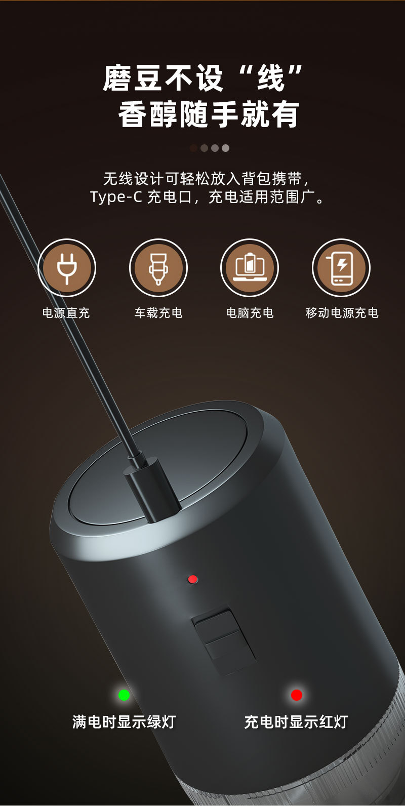 Electric Coffee Grinder Small Hand Grinder Portable Automatic Steel
