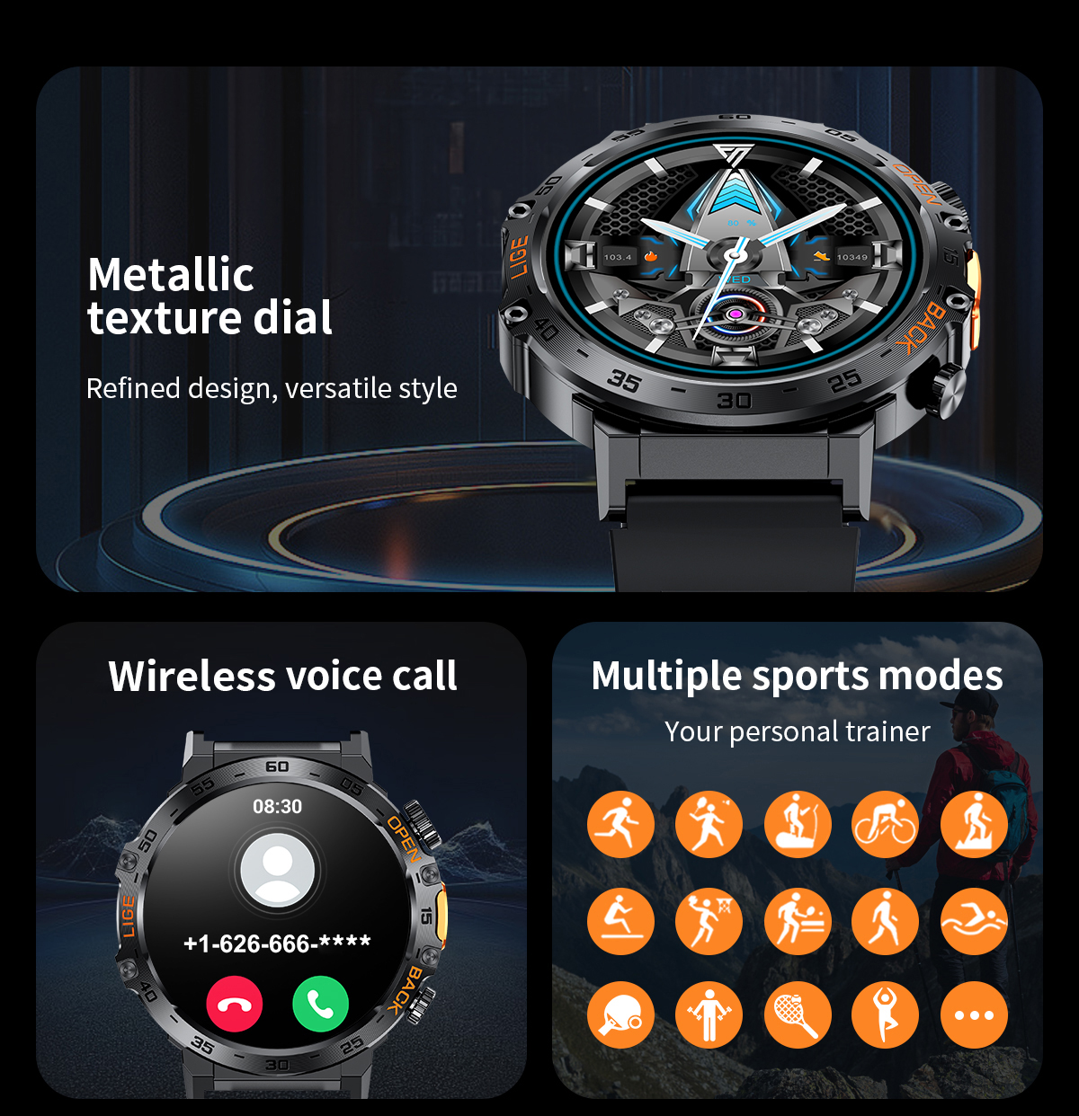 LIGE LED Flashlight Smart Watch Men Unisex Original Full Touch