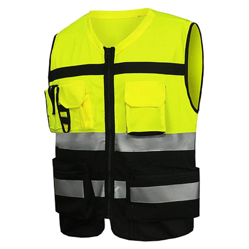 (COD）7 Pocket Class 2 High visibility Zipper front safety vest with ...