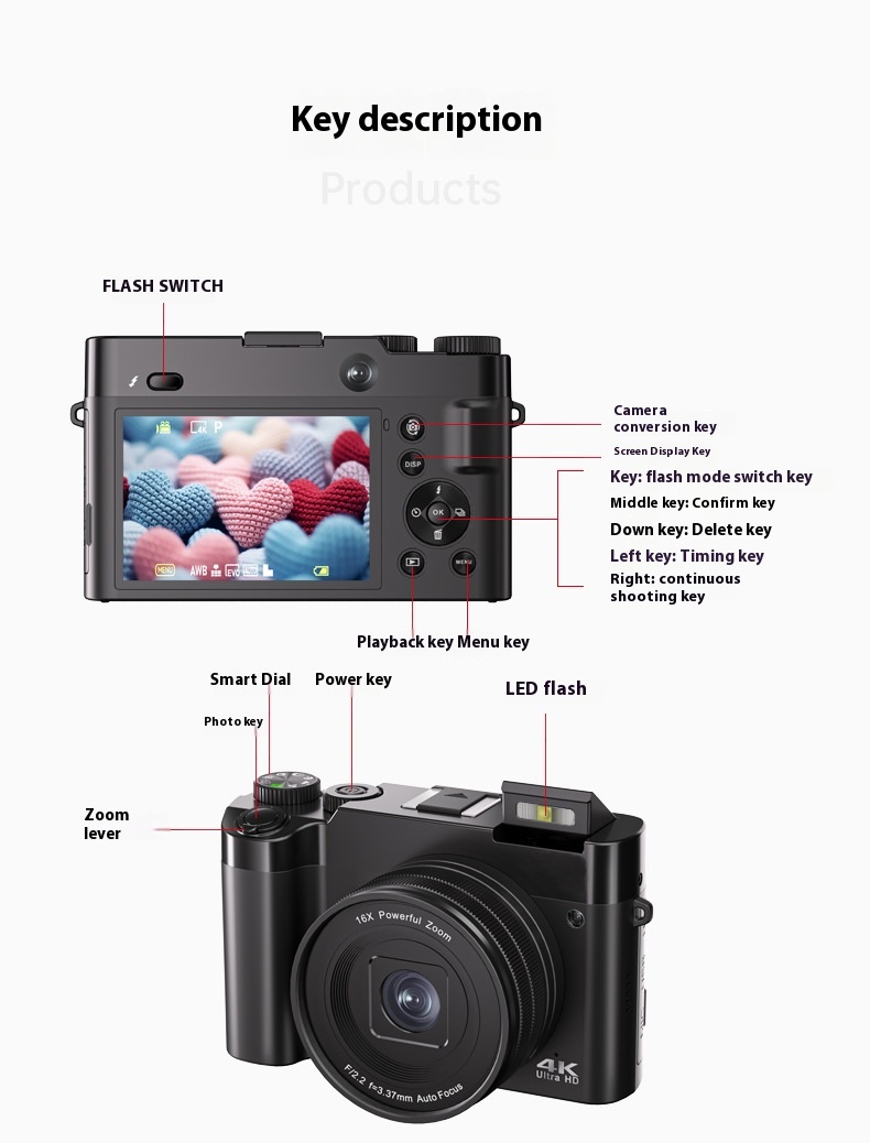 SD DC218 4K digital camera, 64MP front and rear camera autofocus and ...