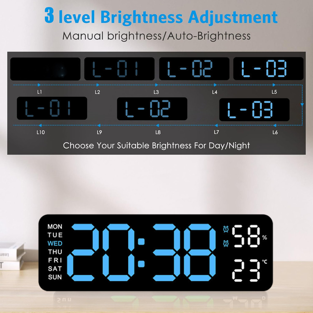 SPRINTF Digital Wall Clock LED Alarm Clock Large Display Table Clock ...