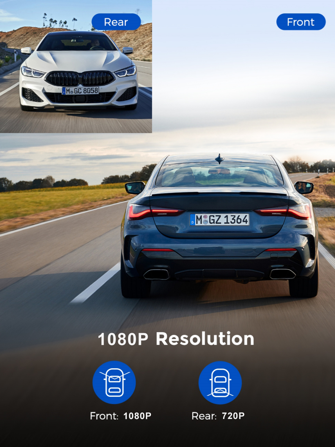 1080P Dual Lens Dash Cam 3'' IPS Screen 170° Wide Angle Car Camera