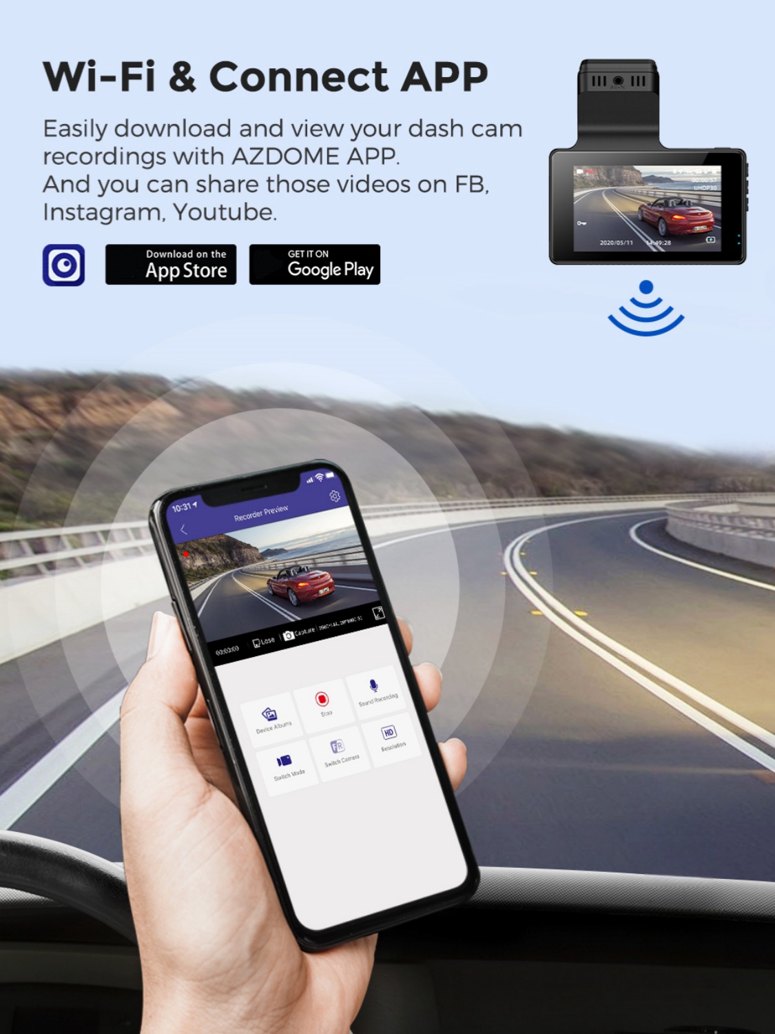 1080P Dual Lens Dash Cam 3'' IPS Screen 170° Wide Angle Car Camera