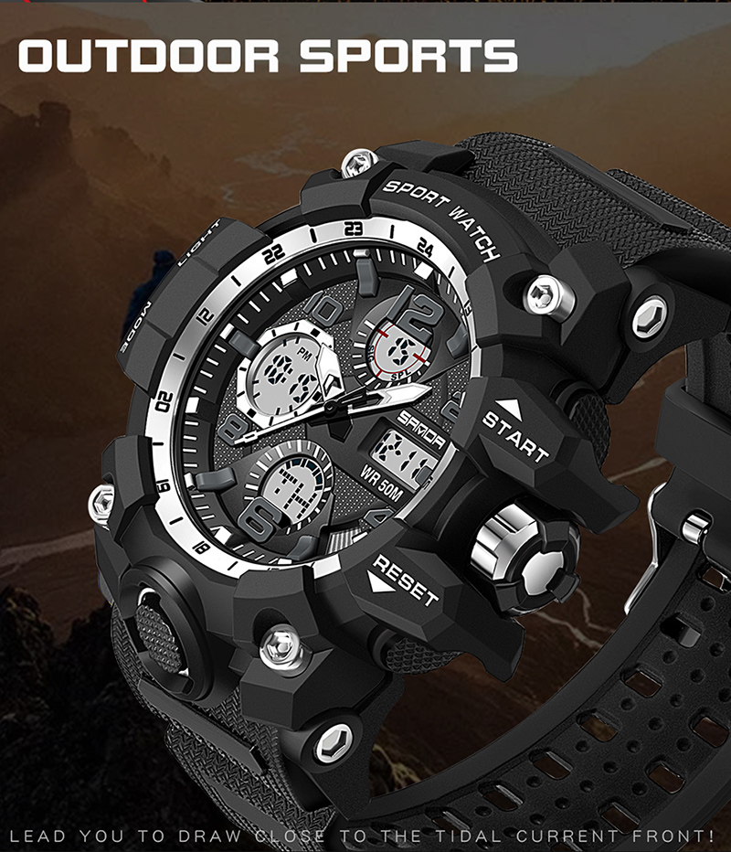 Sanda 6021-2 Men Watch Sports Waterproof Watch Digital Bright Fashion ...