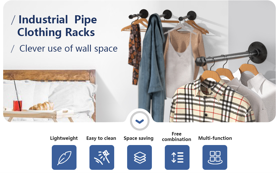 Curated visual reference: Wall Mounted Clothing Rack Metal Clothes Rack Industrial Pipe Wall Photo Inspiration