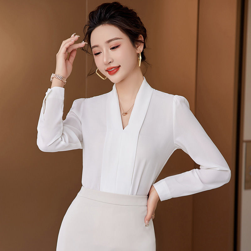 601 High End Black Shirt Women Collarless Long Sleeved Autumn New Style Professional Formal Wear Inner Matching Base White Shirt OL Temperament Service Staff Wear New Product Special Promotion Shopee ...