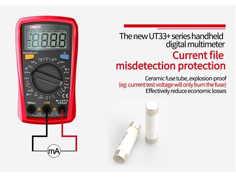thumbnail interactive-video image 1 of UNI-T UT33B+ Digital Multimeter – Palm-Size LCD, AC/DC Current & Resistance 1 of 5