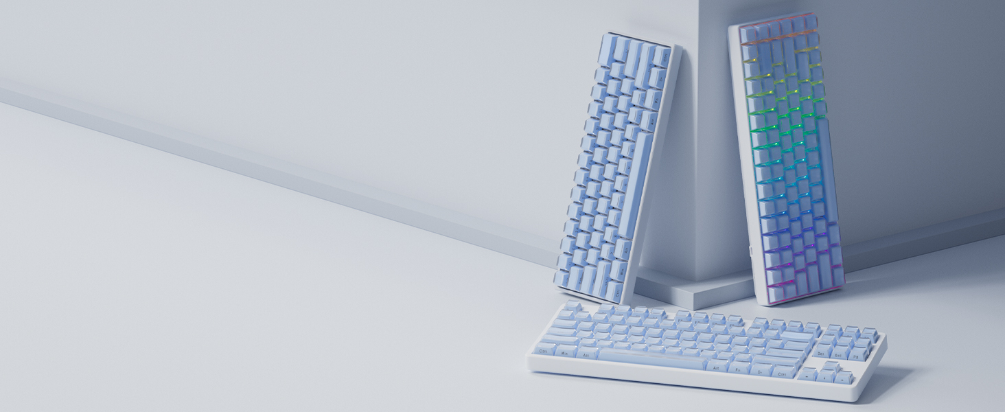 WOMIER Crystal Jelly Keycaps, OEM Profile 113 Keys Custom Pink/Blue ...