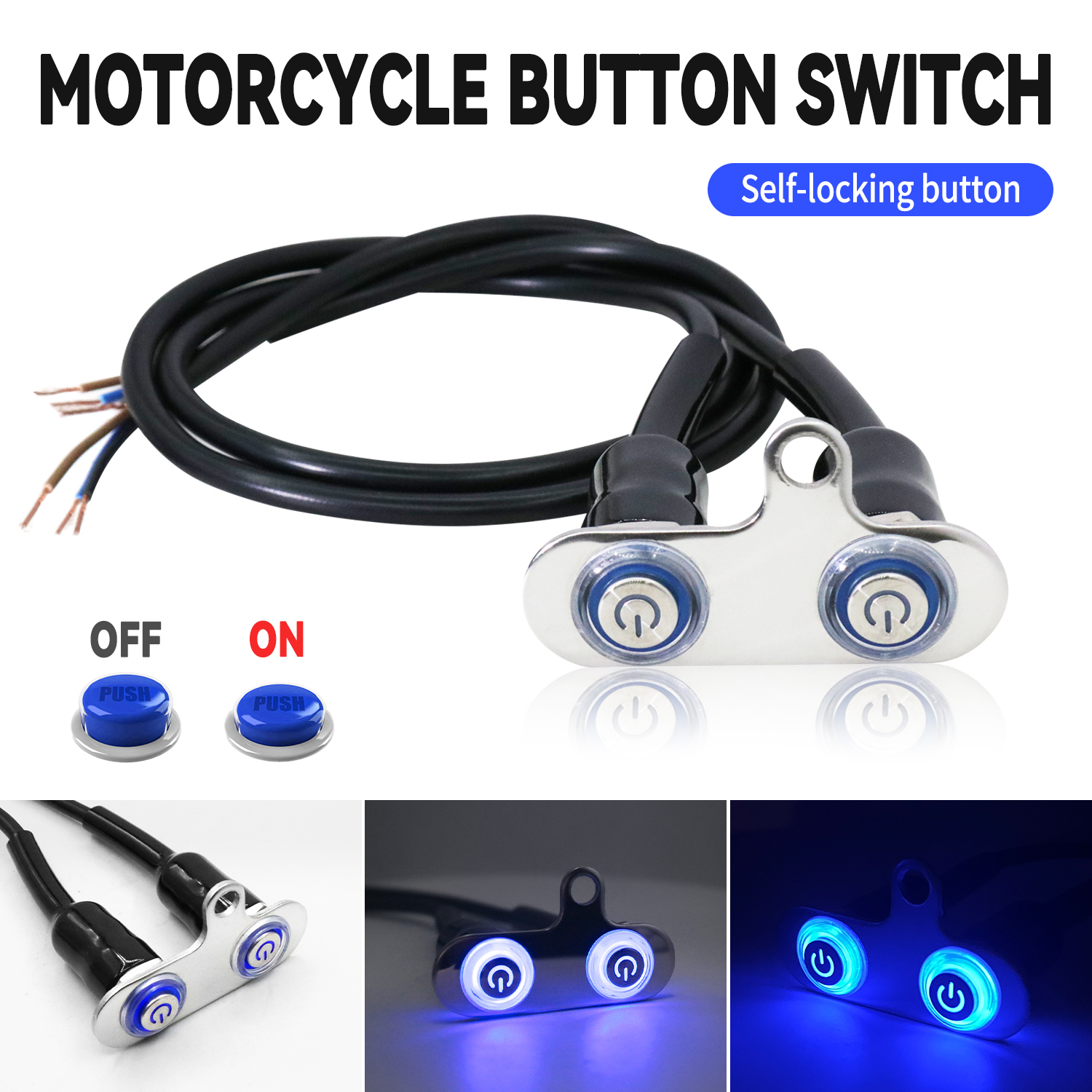 2in1 LED Halo Switch Stainless Steel Double ON-OFF Push Button Switch ...