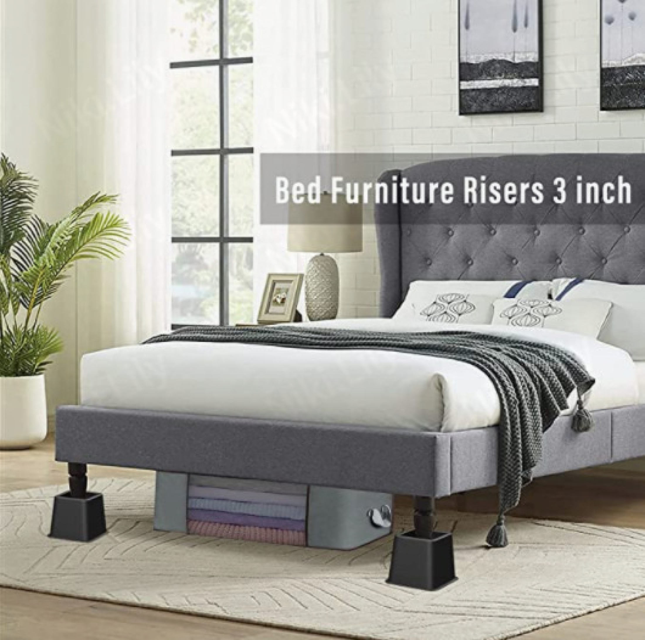 4PCS Bed Risers Heavy Duty Furniture Risers Bed Lifter Sofe Risers Bed ...