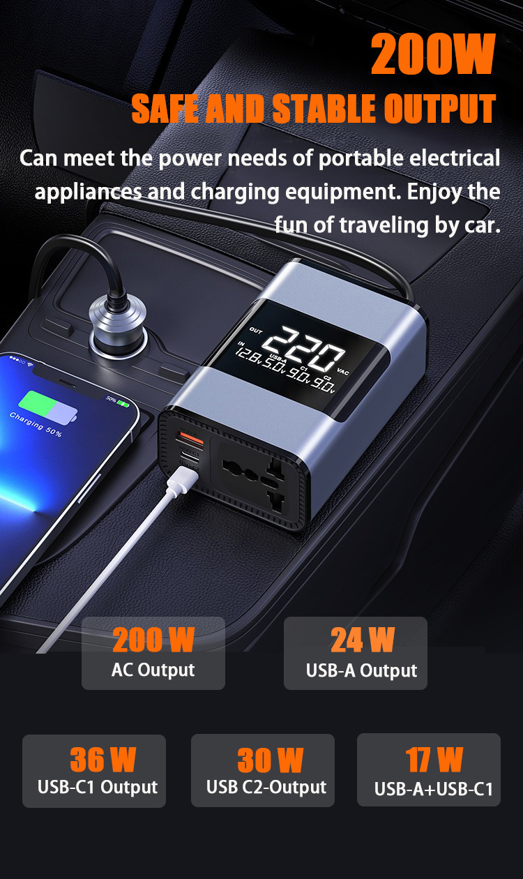 LST 200W Car Power Inverter 220V Converter DC 12V to AC220V Car Fast ...