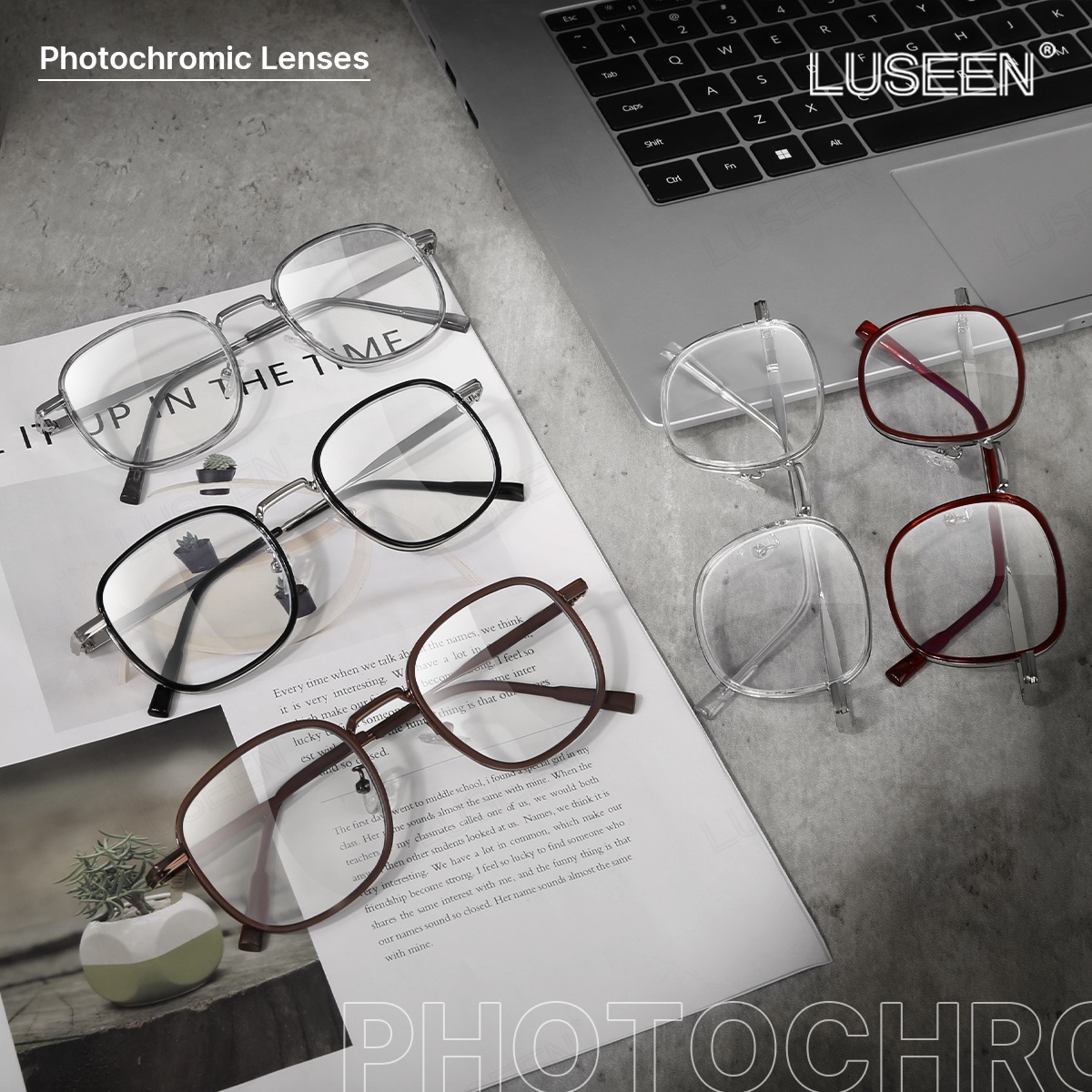 LUSEEN Eyeglass Photochromic Anti Radiation Round For Woman Man Full ...