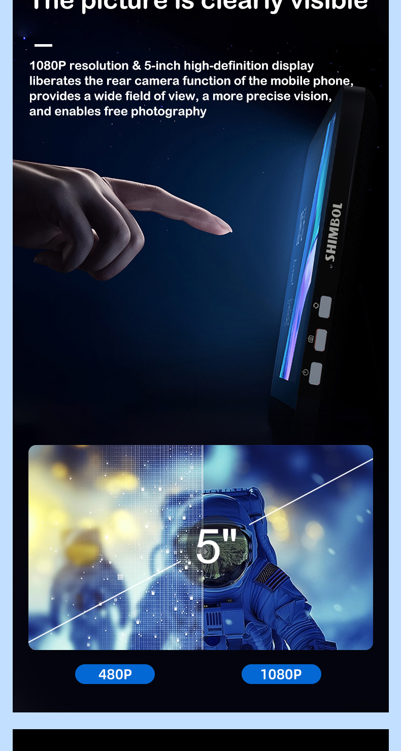 Moniteur Selfie Tactile Shimbol CP5 Ultra – Écran 5" FHD, Contrôle Inversé, Pour IPhone/Android, Streaming Sans Fil