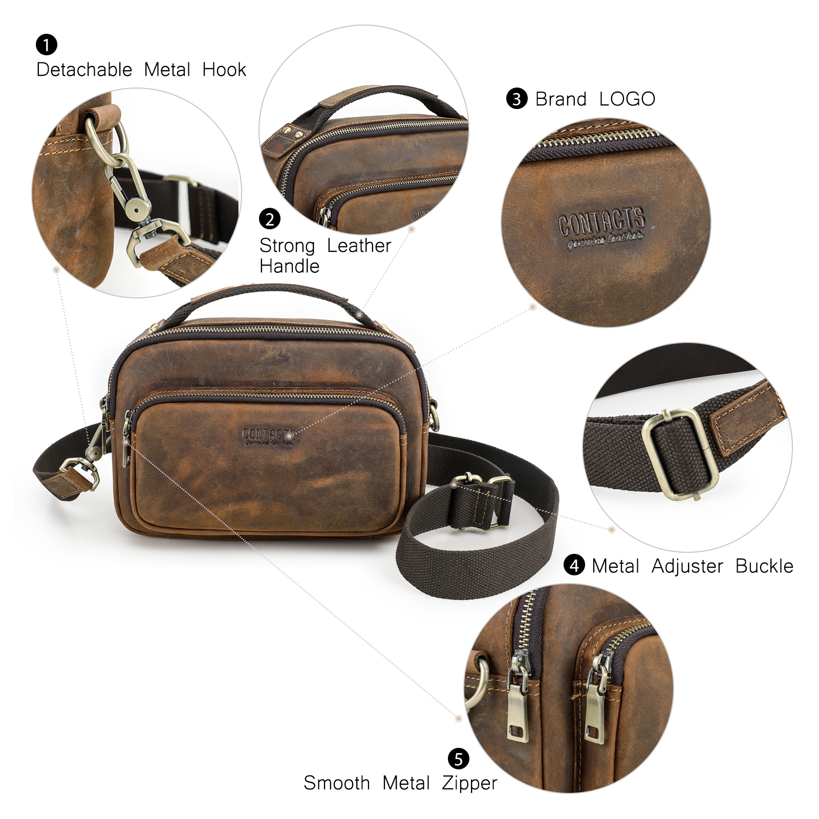CONTACTS Genuine Leather Men Shoulder Bag Crossbody Messenger Bag for 8 ...