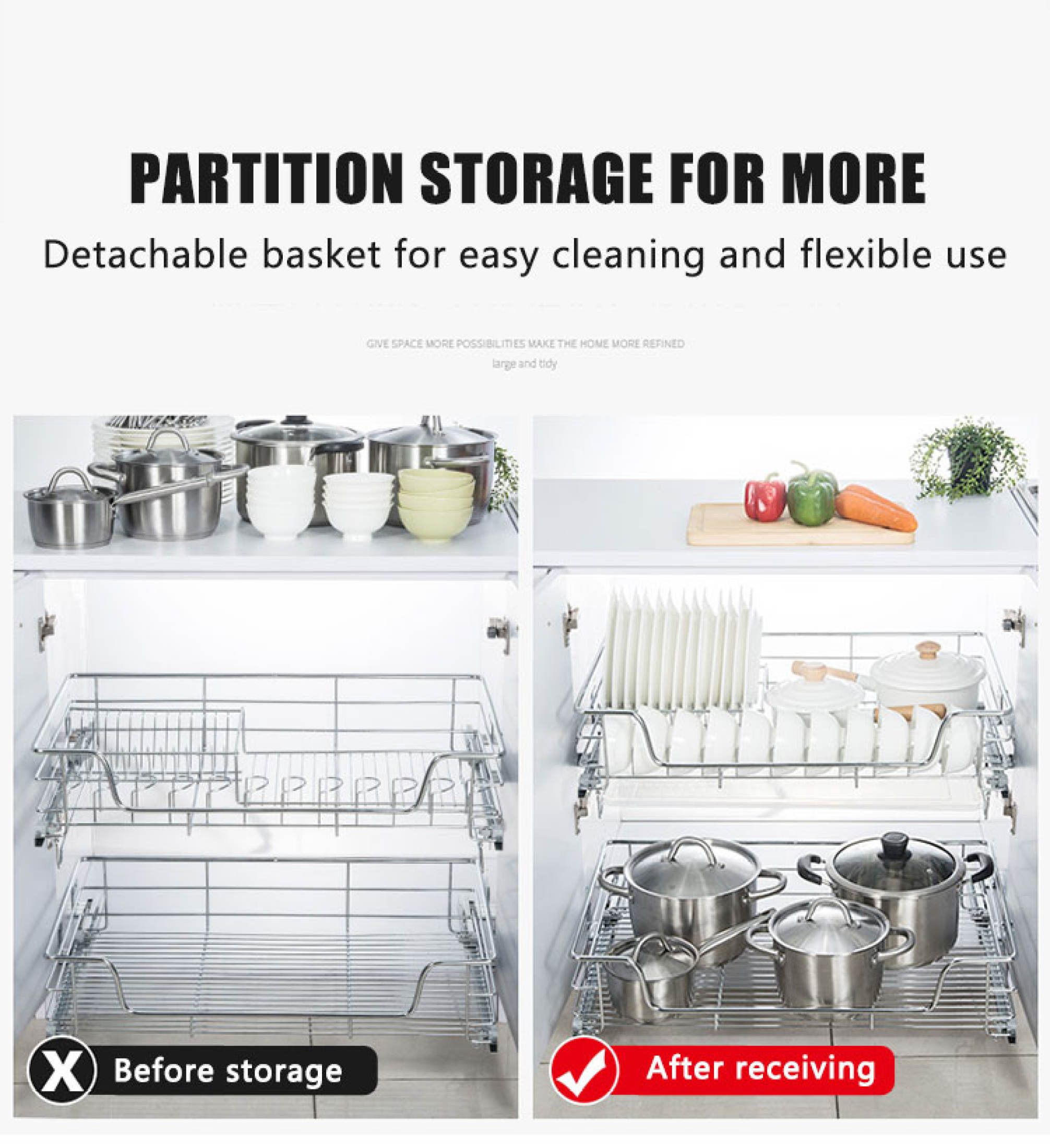 KEVE 2Pcs Pull Out Dish Rack Pull Out Basket Stainless Kitchen Cabinet ...