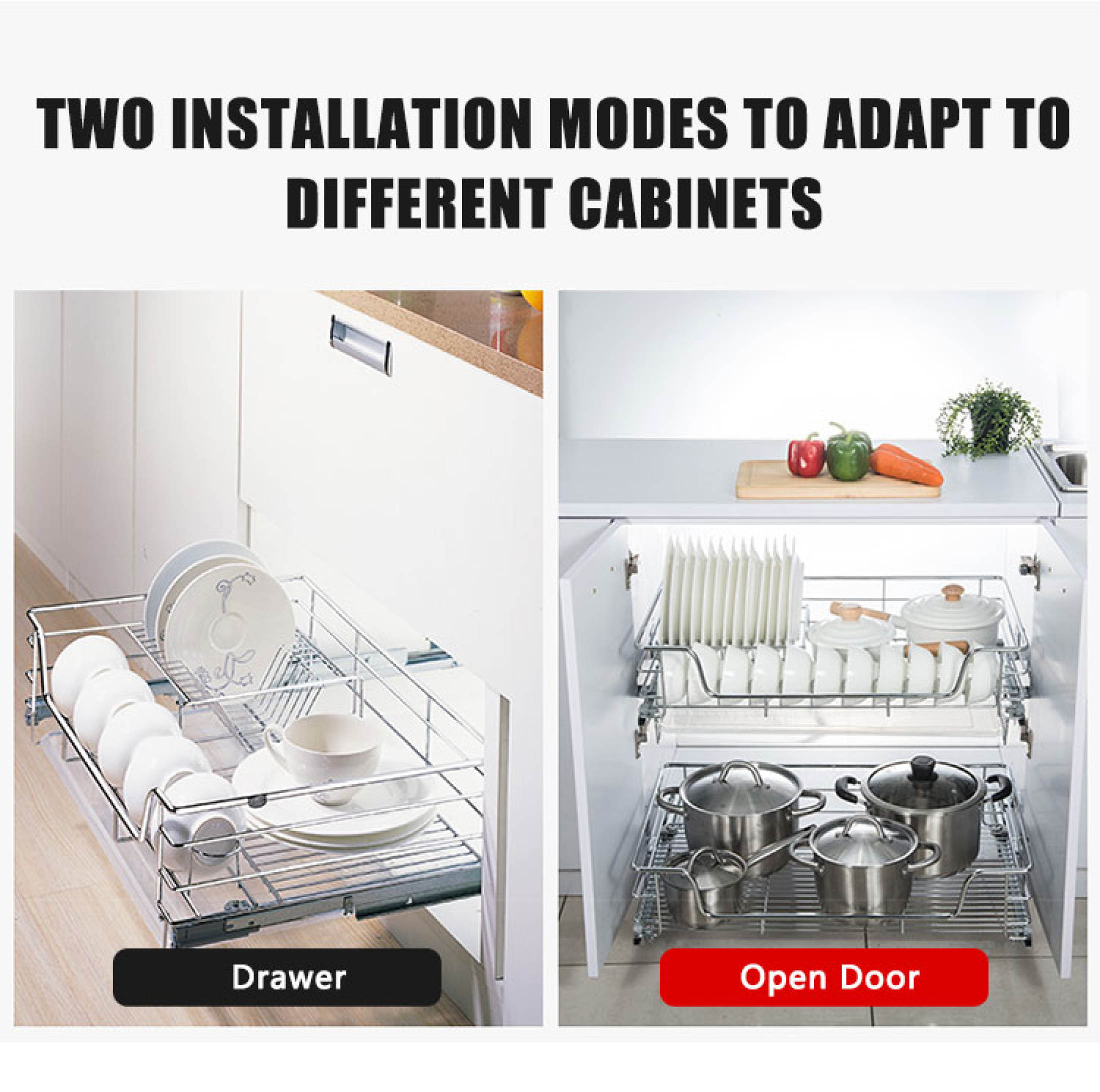 KEVE 2Pcs Pull Out Dish Rack Pull Out Basket Stainless Kitchen Cabinet ...