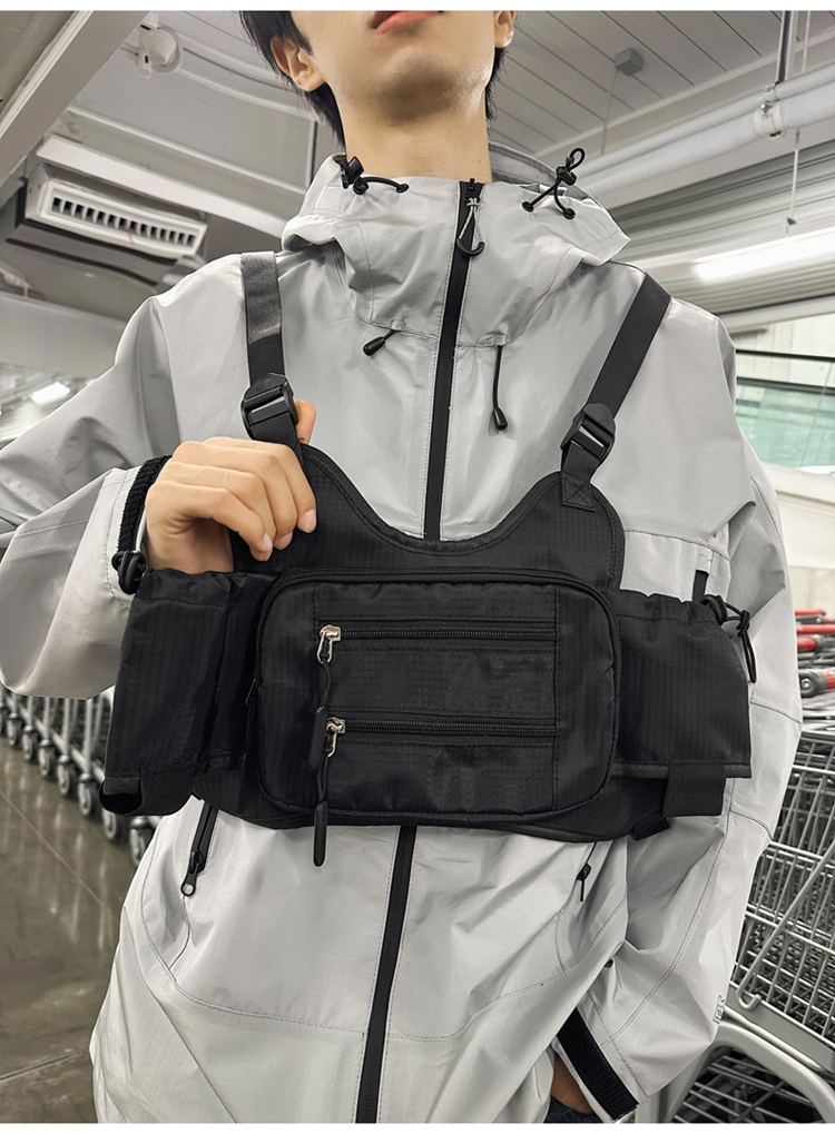 Ulzzang Outdoor Nylon Chest Rig Bag Black Hip Hop Streetwear Functional ...