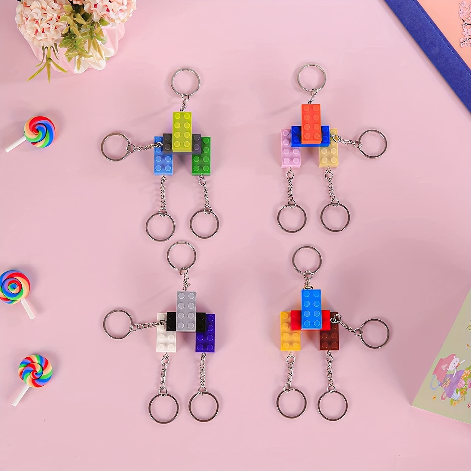 16pcs Building Blocks Keychain Funny Key Ring Purse Bag Backpack Car ...