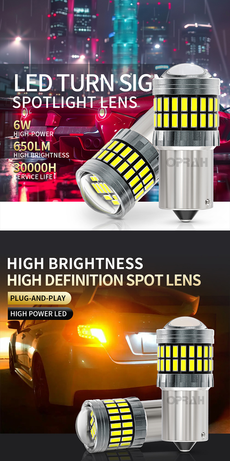 Oprah 2pcs 1156 LED Bulb BA15S 1156 BAU15S 1157 Bay15d T20 7440 7443 ...