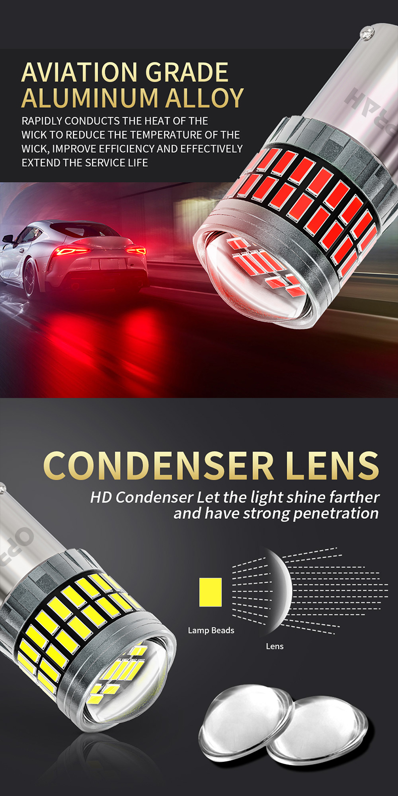 Oprah 2pcs 1156 LED Bulb BA15S 1156 BAU15S 1157 Bay15d T20 7440 7443 ...