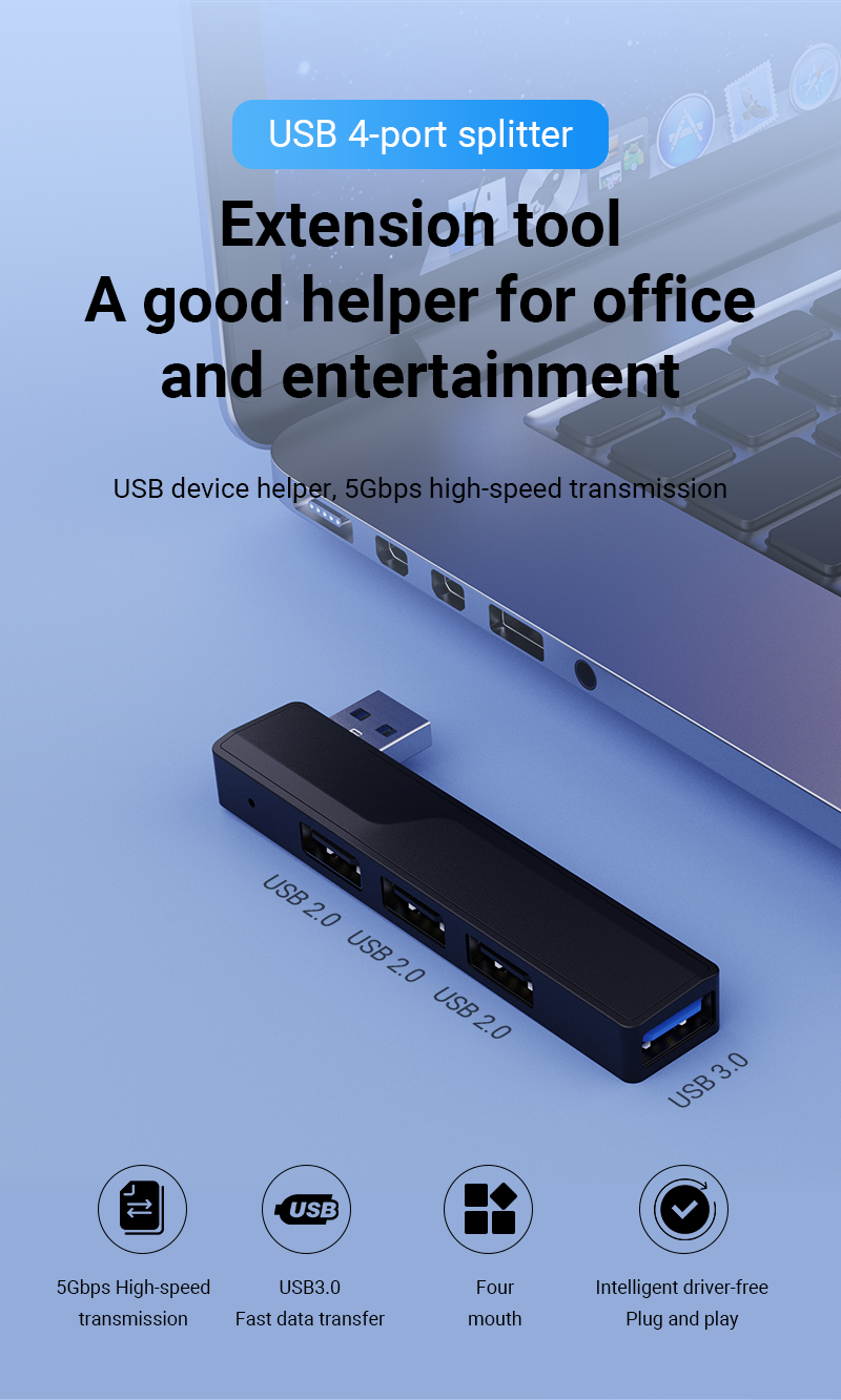Walram 4 in 1 USB Hub with USB 3.0, USB 2.0 Ports Fast Data Transfer ...