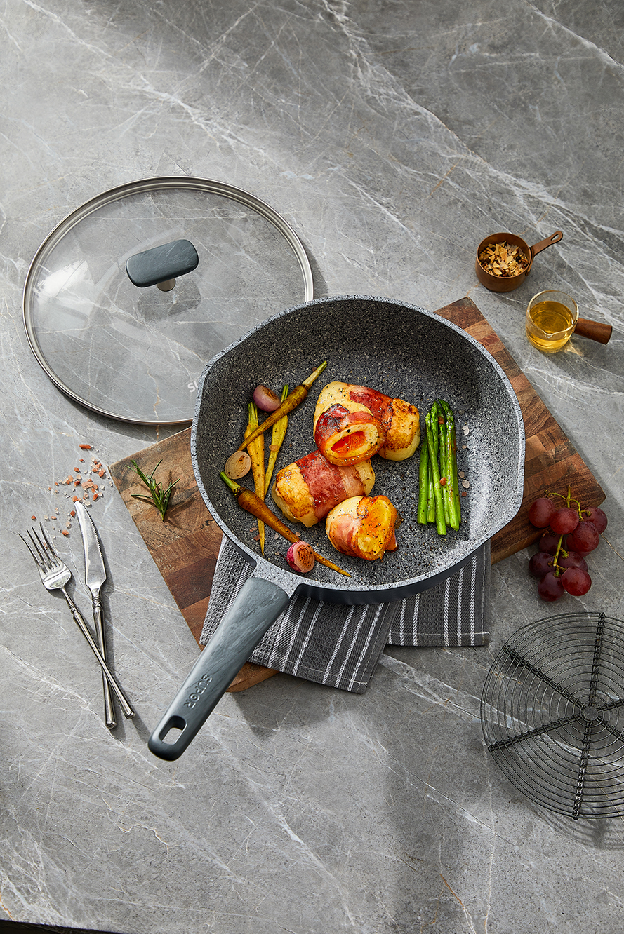Supor Ceramic Marble Non Stick Frying Pan with Lid 26cm Suitable for ...