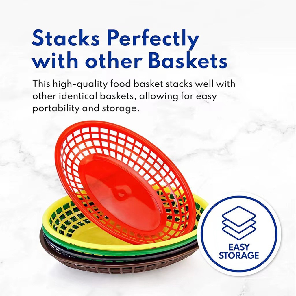 12PCS Food Tray Basket Fries Bread Fry Serving Tray Oval Plastic Fast ...