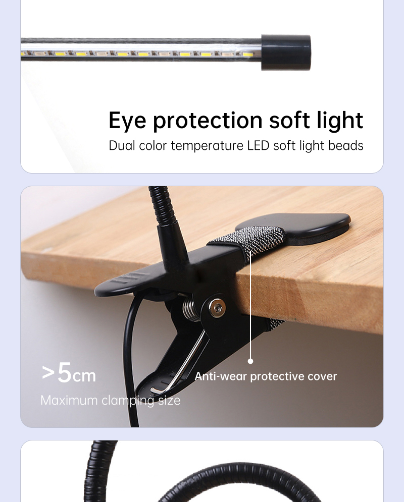 Thunlit Headboard Clip Lamp with Metal Flexible Hose 7W USB Plug-in 10 ...