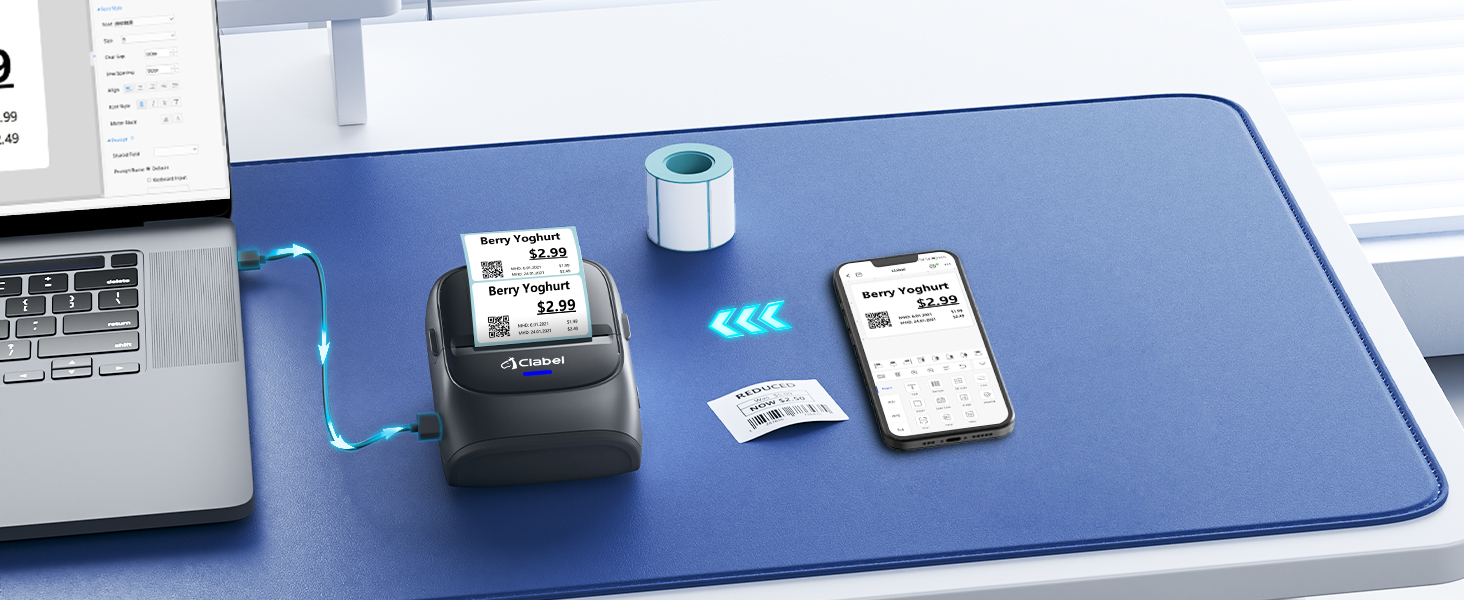 CLABEL 221B Label Printer Bluetooth Portable Thermal Printer Mini ...