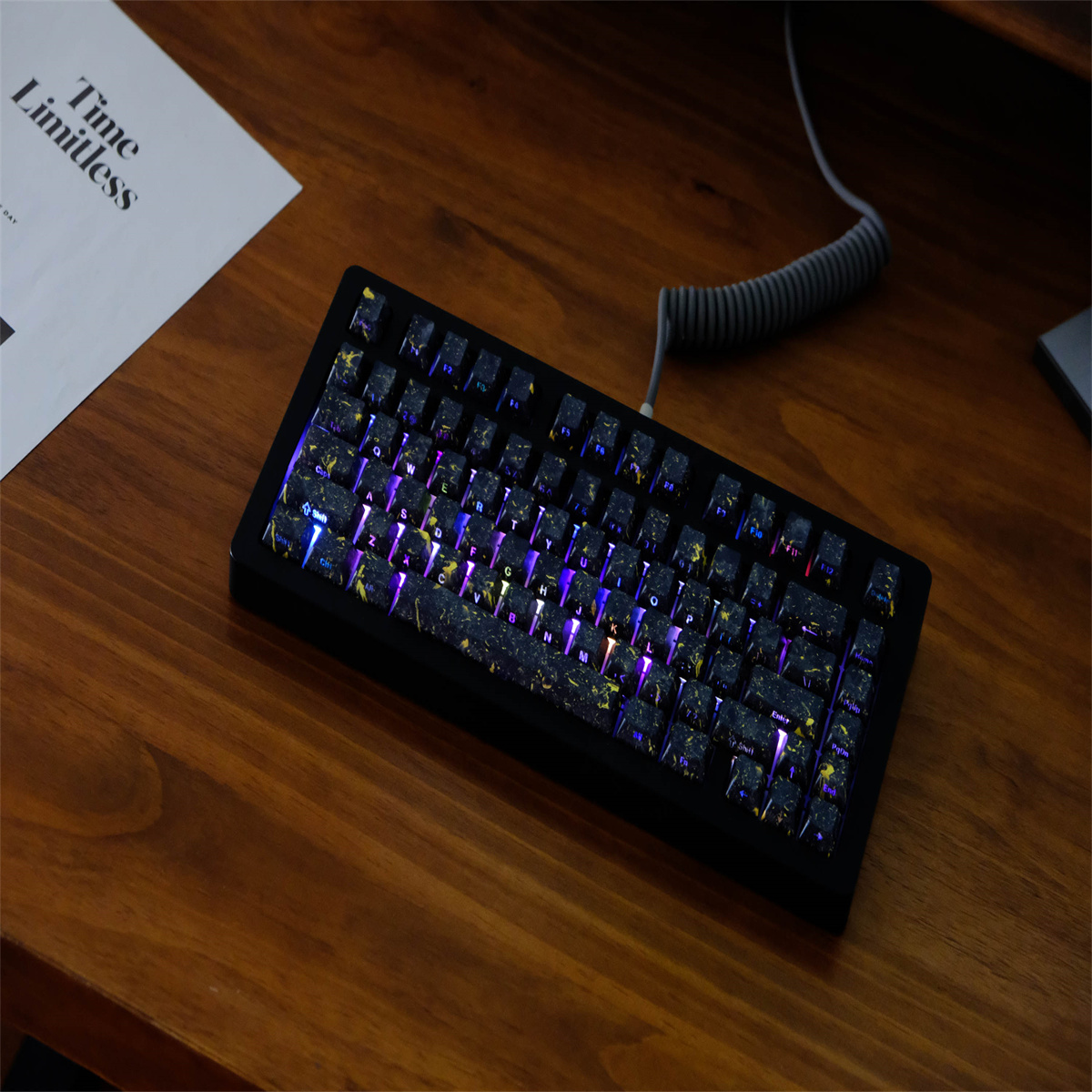 Black Gold Side light transmission Keycap 136 Keys PBT Material Cherry ...