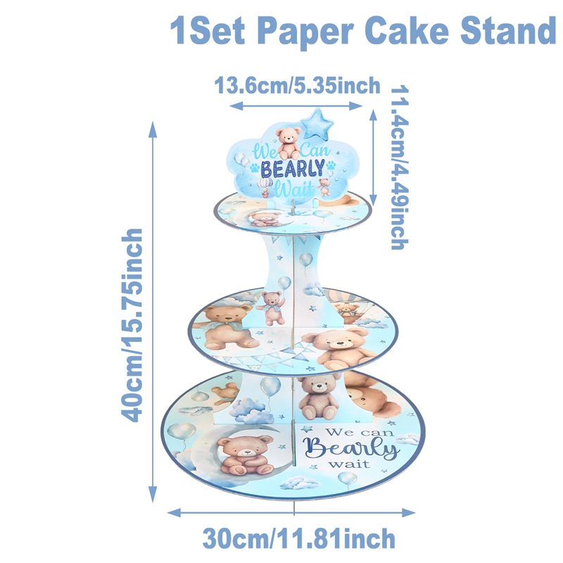 Teddy Bear 3Tier Cardboard Cake Stand Blue Cake Stand Display For ...