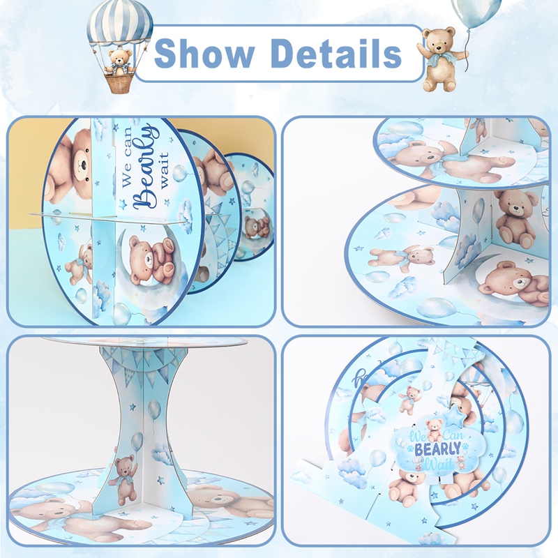 Teddy Bear 3Tier Cardboard Cake Stand Blue Cake Stand Display For ...