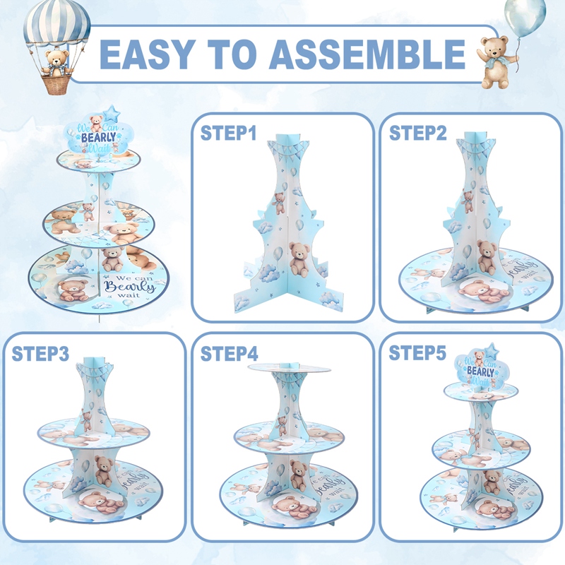 Teddy Bear 3Tier Cardboard Cake Stand Blue Cake Stand Display For ...